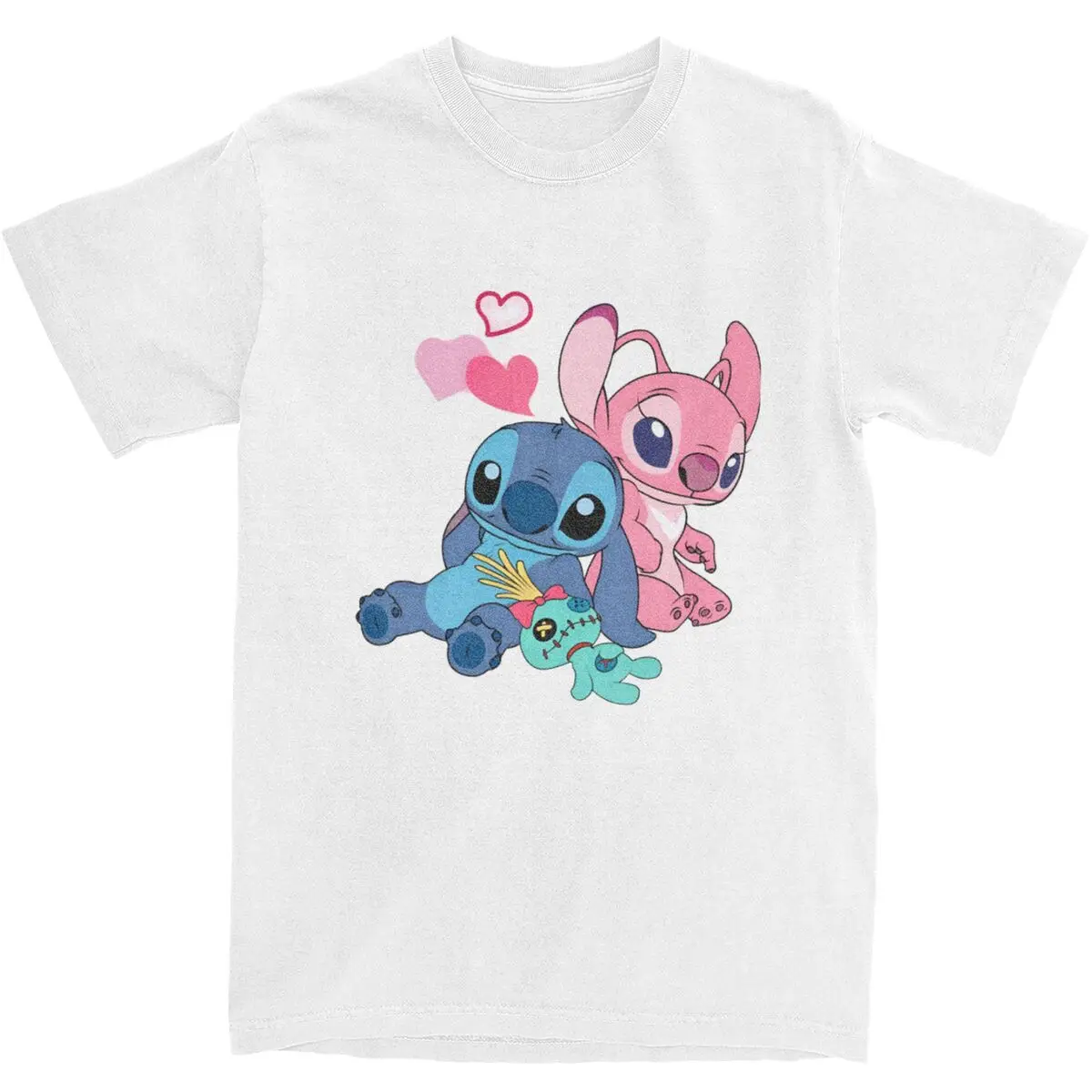 Stitch Angel Love T-Shirt Couple Streetwear Cotton T-Shirts Beach O Neck Trendy Cool Tees Dropshipping Oversized Clothes