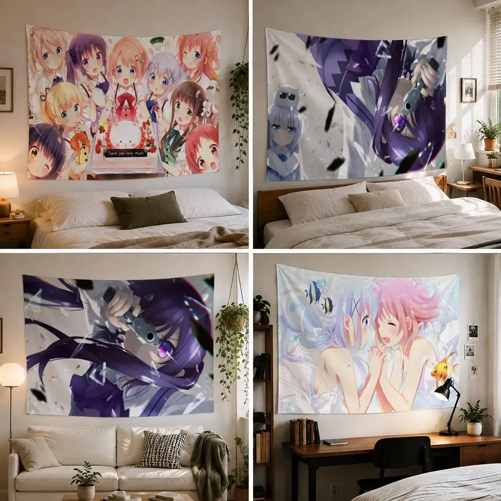 Anime Is the Order a Rabbit Tapestry Custom Living Bedroom Party Dormitory interior Wall bohemian Decoration Attached clip