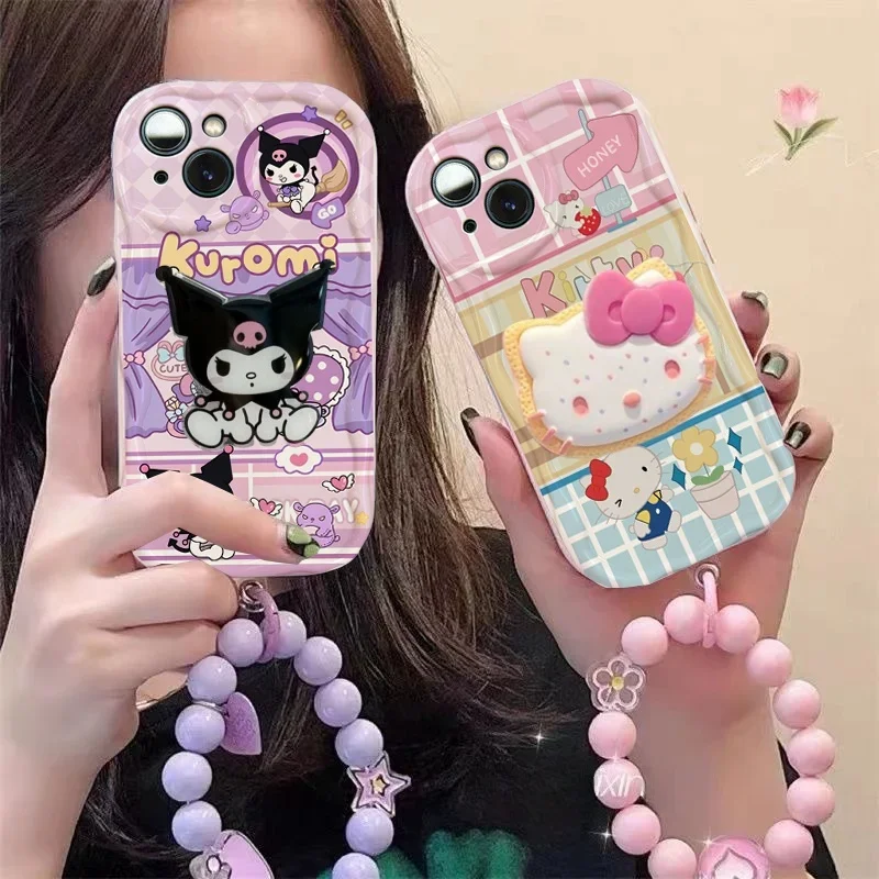 Hello Kitty Kuromi Bracket Phone Case For OPPO Realme C53 C55 C65 C67 C35 C21Y C25Y C31 C33 C20 C21 10 11 5 6 7 12 13 Pro Plus