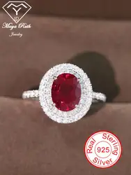 Lab Created Ruby Gemstone Cocktail Ring For Women Red Real 925 Sterling Silver Party Anniversary Gift Female Oval Shape Vintage