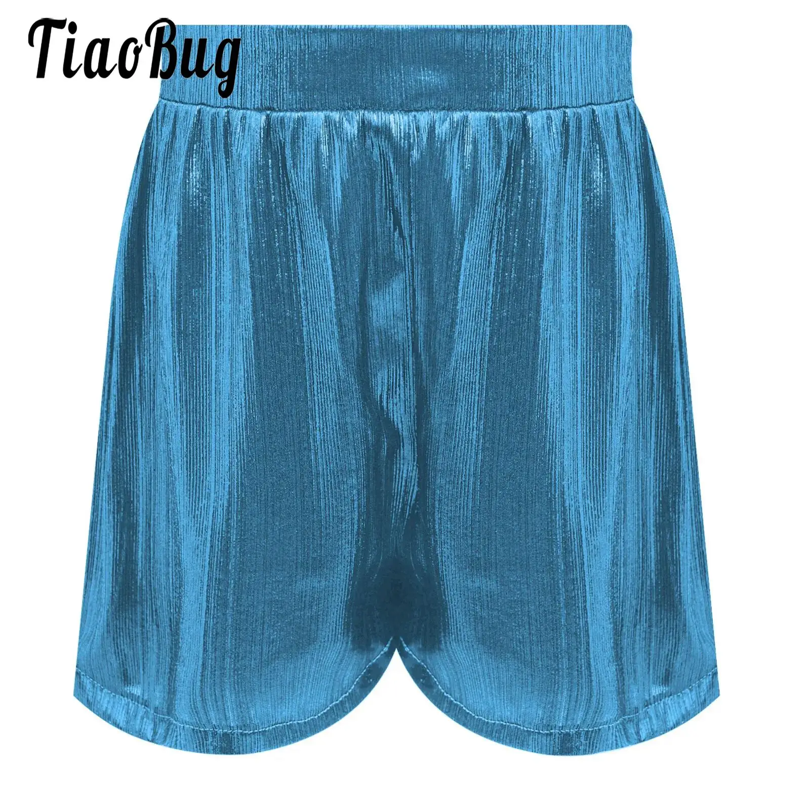 

Girls Metallic Shimmery High Waist Shorts Elastic Waistband Short Pants for Jazz Modern Dance Cheerleading Performance Costume