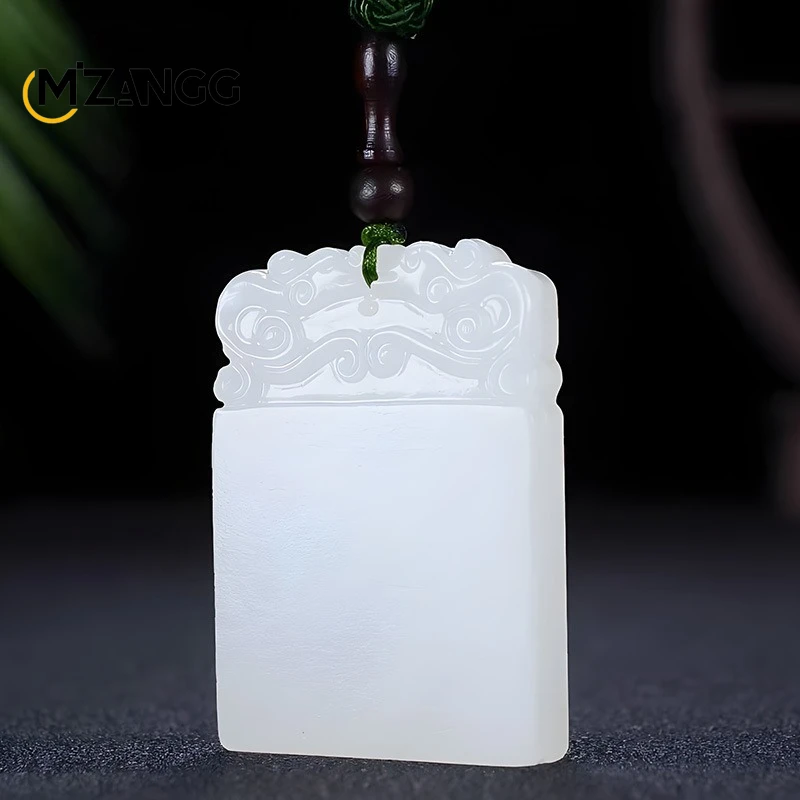 

Natural Chinese White Jade Peace Sign Pendant Beautifully Carved Dragon Head Necklace for Men and Women As A Good Luck Charm
