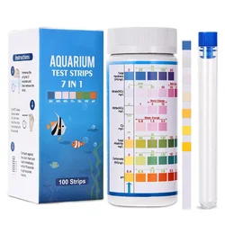 100 Uds 7 en 1 tiras de prueba de acuario Kit de prueba de tanque de peces agua dulce agua salada prueba de agua de acuario para detectar PH NO3 NO2 GH KH CI TCL