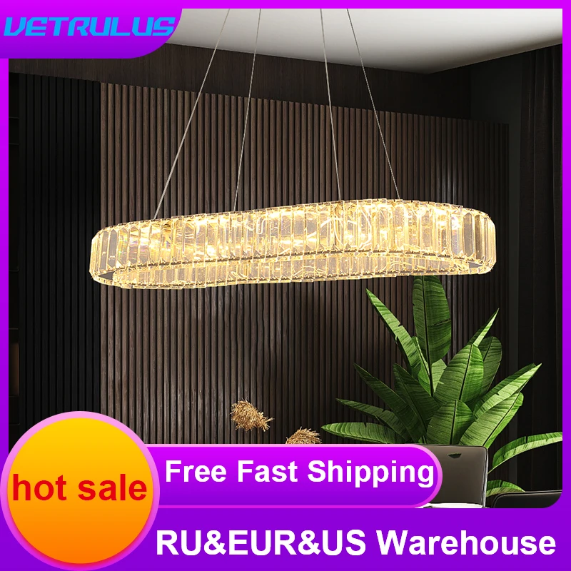 Modern Rectangle Crystal Led Pendant Light Luxury Mirror Stainless Steel Hanging Lamp Indoor Lighting Restaurant Led Lustres