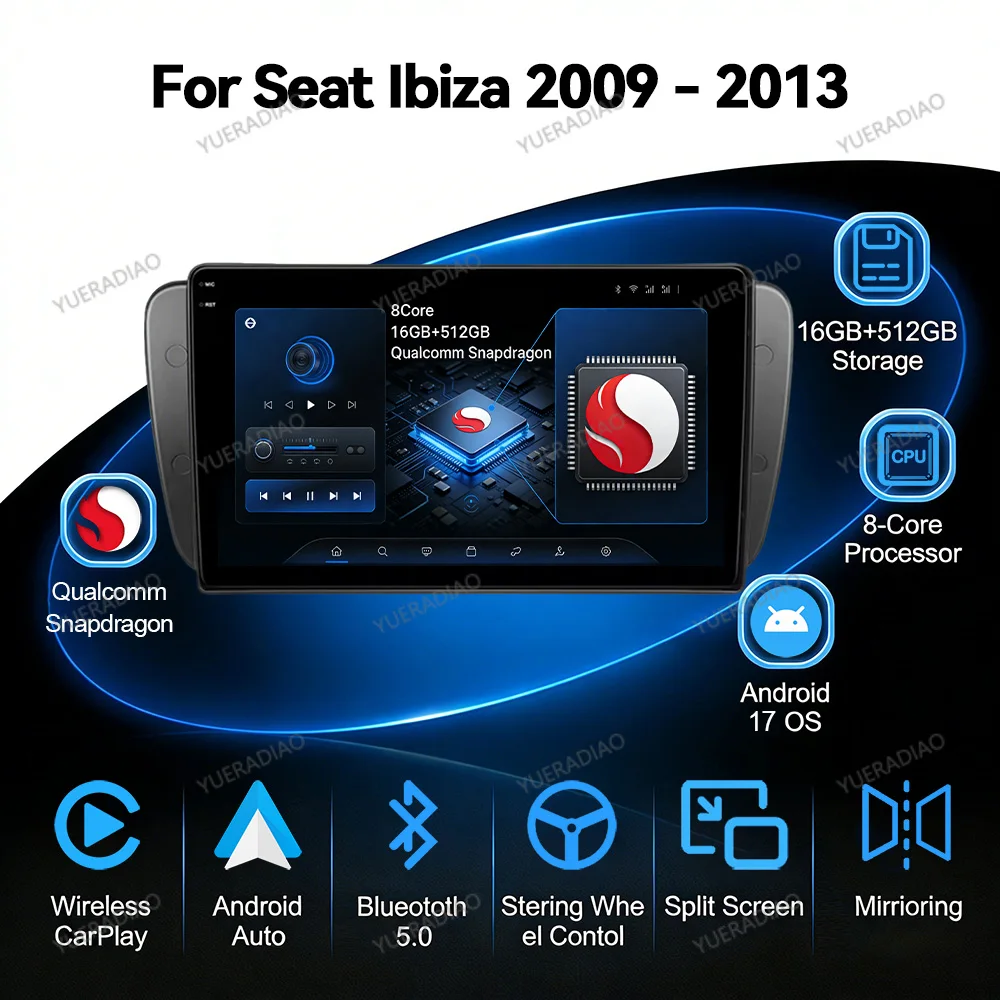 Автомагнитола Android 17 для SEAT Ibiza 6j 2009-2013, мультимедийный видеоплеер, беспроводной Carplay, Auto DSP, GPS, NAVI, WIFI