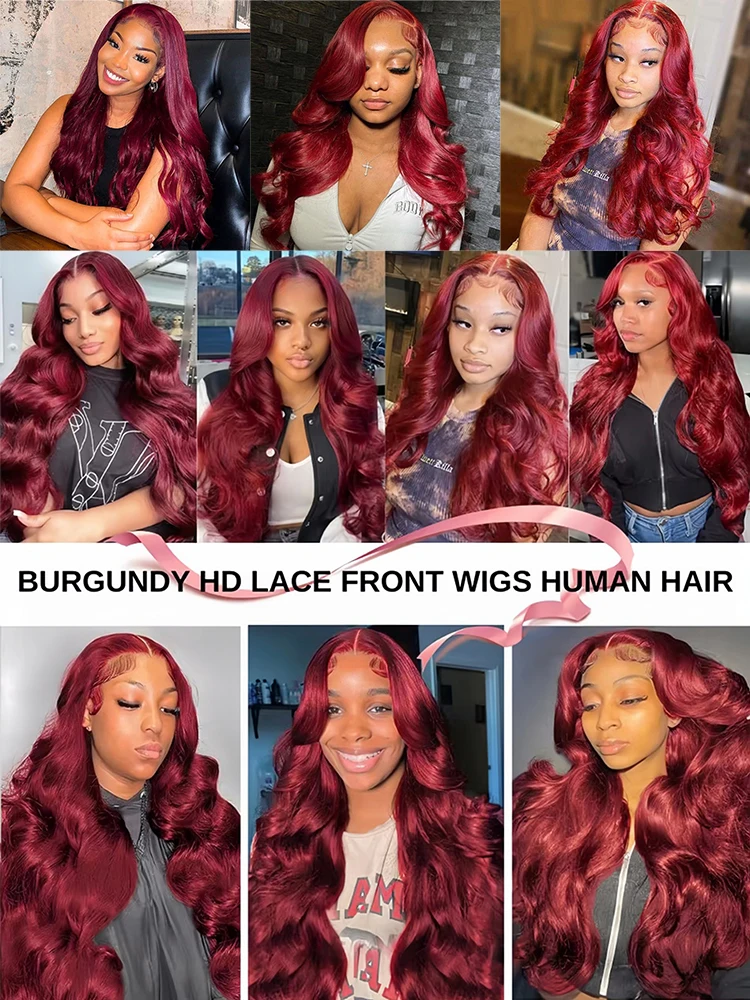 200 الكثافة 99J بورجوندي الجسم موجة 13x6 hd الدانتيل أمامي باروكة من شعر طبيعي أحمر ريمي ملون 13x4 HD الدانتيل الجبهة الباروكات 100% شعر الإنسان