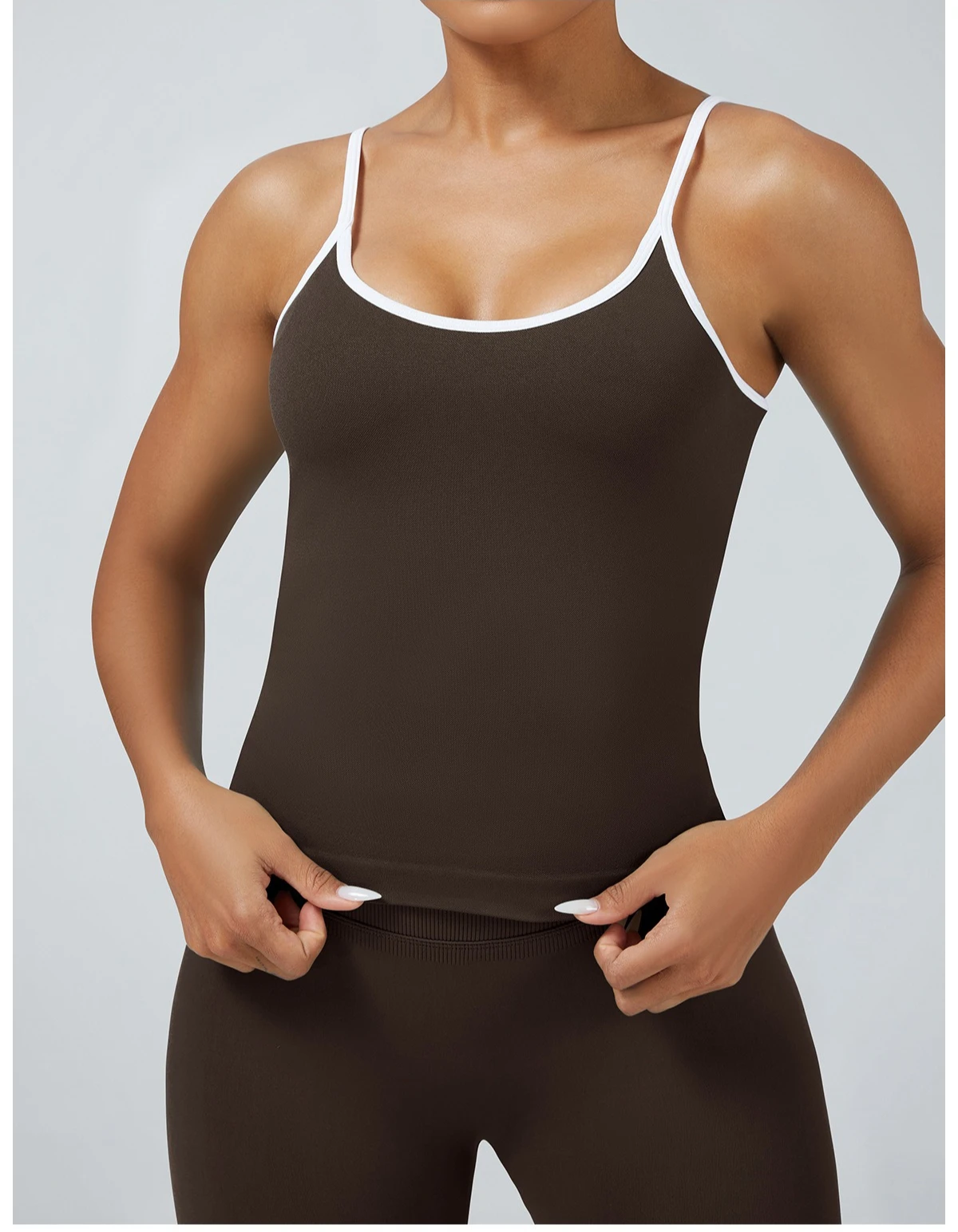 Damen Color-Blocking Gym-Sport-Tops Sommer Yoga Fitness Sexy Rückenfreie Strick-Camisoles mit Brustpolster und Trägern – Detail 17