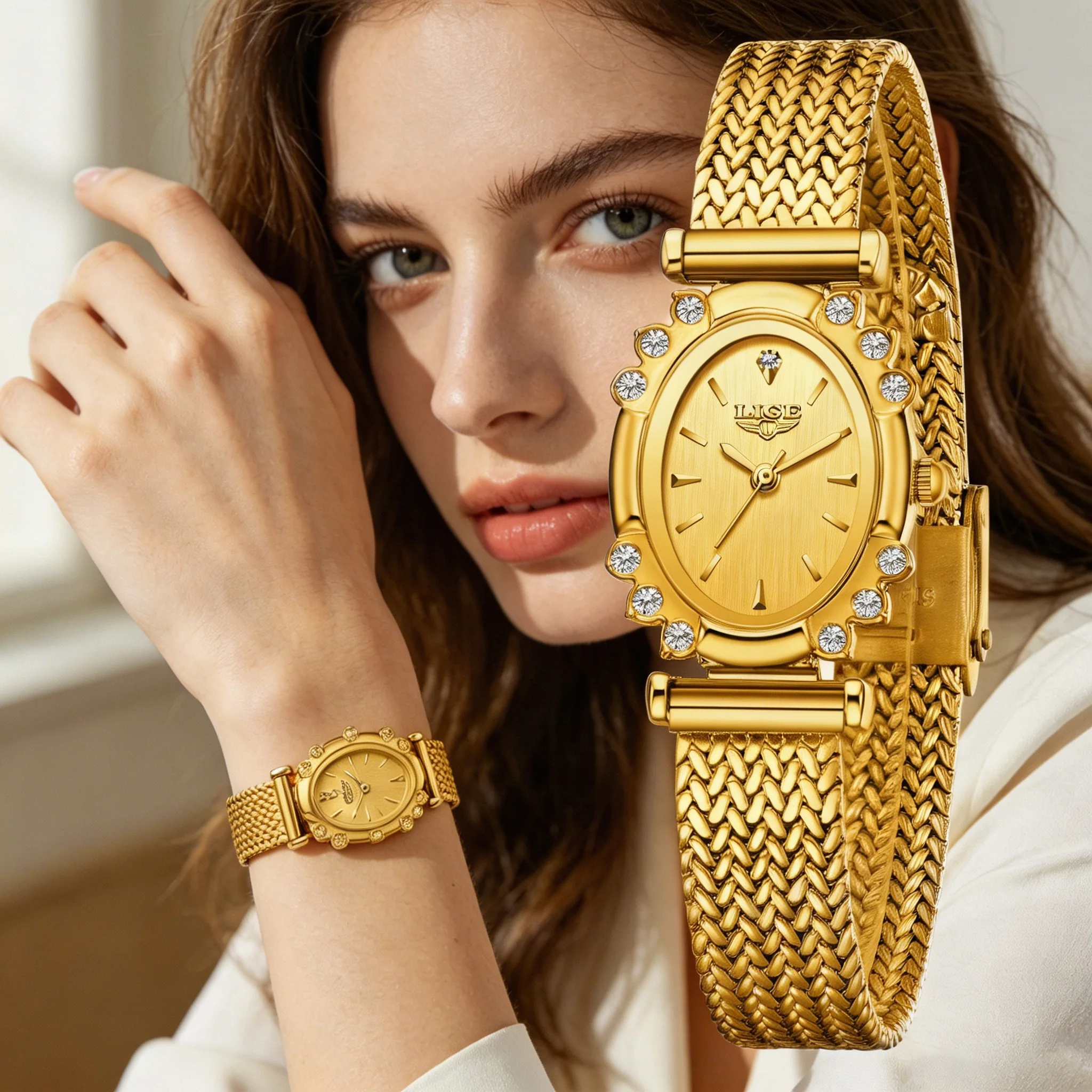 

LIGE Top Brand Luxury Women's Watches Fashion Casual Elegant Gold Stainless Steel Quartz Clock Waterproof Small Watch For Women