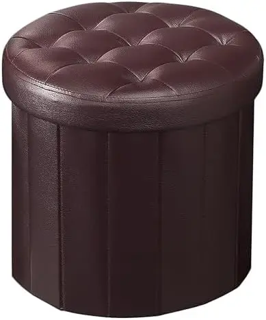 

® Folding Storage Ottoman Round 14"" X 14"" X 13""Inch, Foot Stool With Thicker Foam Padded Seat Small Leather Storage Ottoman