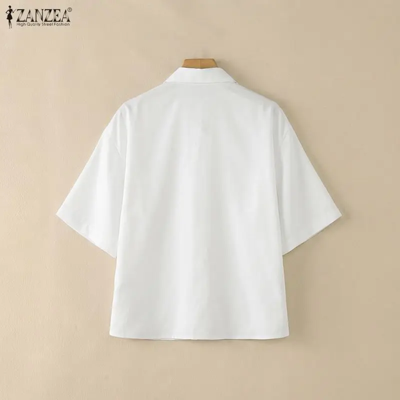 Stylish Summer Shirt 2026 ZANZEA Women Flower Blouse Lapel Neck Short Sleeve Tops Casual Work Shirt Holiday Buttons Up Blusas view 3