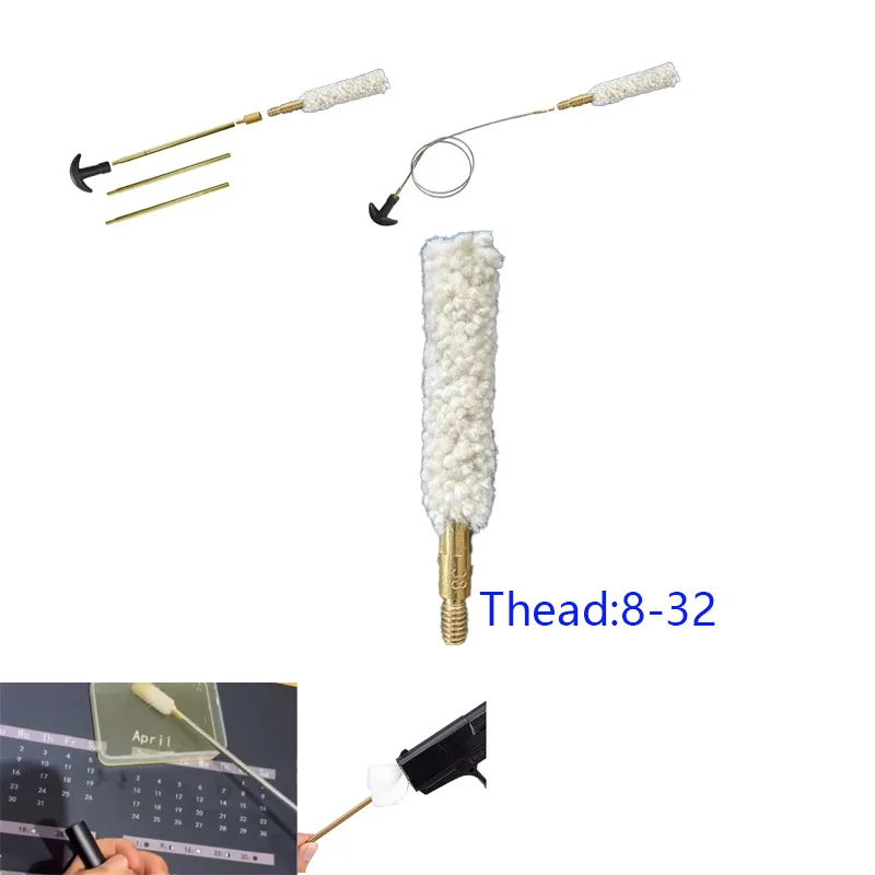 6ชิ้น.38 CAL BORE Mop Gun แปรงทำความสะอาดด้วย8-32เกลียวสำหรับทำความสะอาดปืนไรเฟิล38lr
