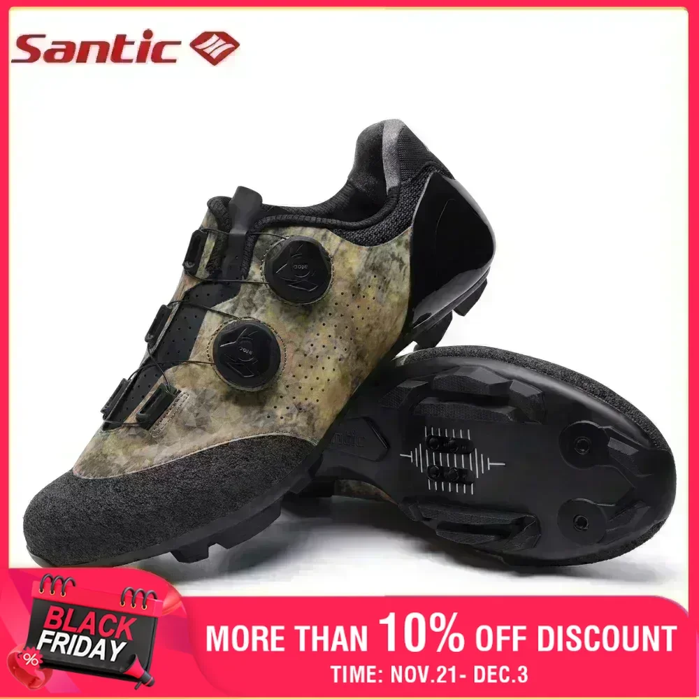 Santic MTB Cycling Shoes Men Carbon Fiber Sole Wear Resistant Professional Racing Riding Sneakers Auto-lock Buckle Bicycle Shoes