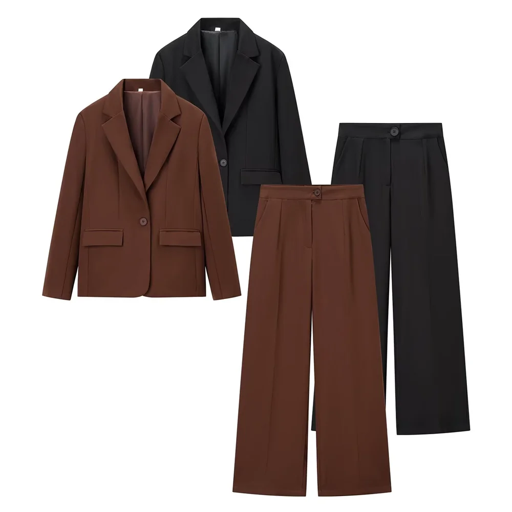 

new women's casual one button lapel long sleeved jacket solid color slim fit high waisted pants