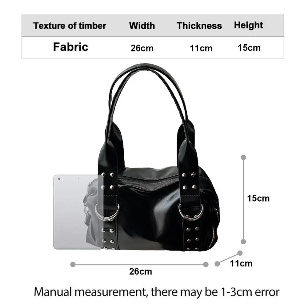 Y2K Punk Handtasche mit Nieten für Damen, aus Kunstleder, große Kapazität, Schultertasche, Vintage-Mode, Boston-Tasche, Umhängetasche für den täglichen Gebrauch. – Detail 30