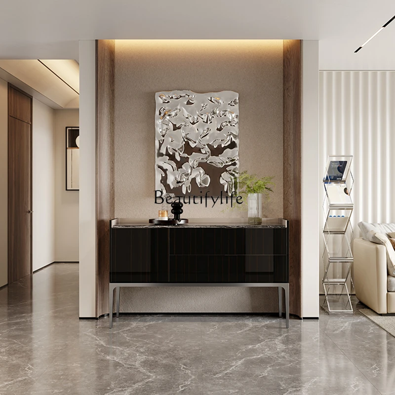 High-end Italian minimalist black dining side cabinet light luxury high-end foyer cabinet