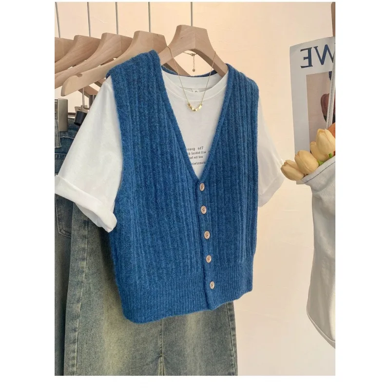 

French Retro Knitted Vest Cardigan Women, Autumn And Winter Outerwear, Sleeveless Soft Sweater Vest, Artistic Style