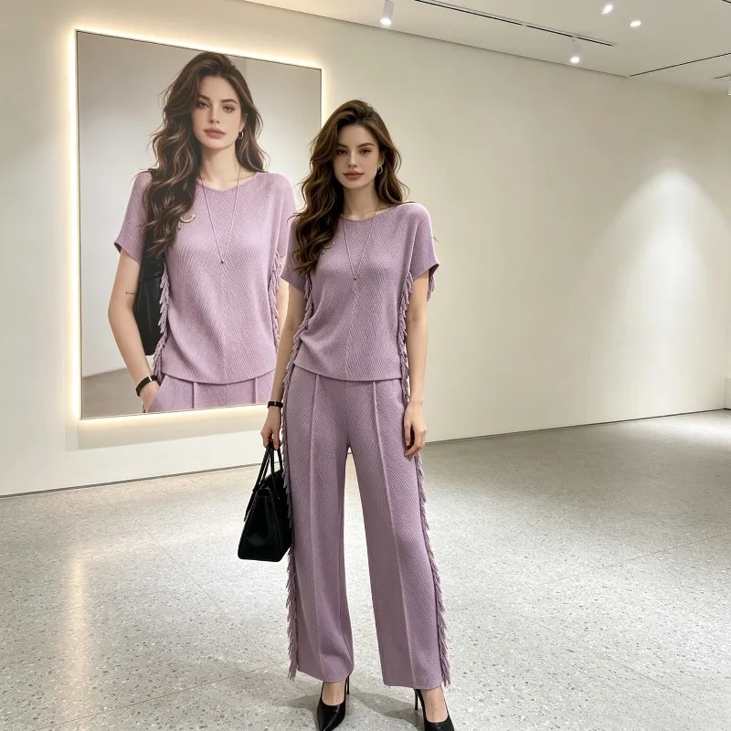 Conjunto Miyake Plisado Verano 2026 Nuevo para Mujer, Estilo Holgado y Sencillo, Conjunto Completo con Ropa Plisada de Alta Gama