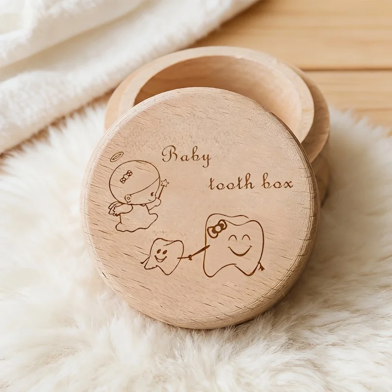 Simple Design Wooden Box 2D Baby Teeth Fetal Hair Preservation Kit Precious Birth Souvenir Tooth Fairy Fantasy Gift Wholesale