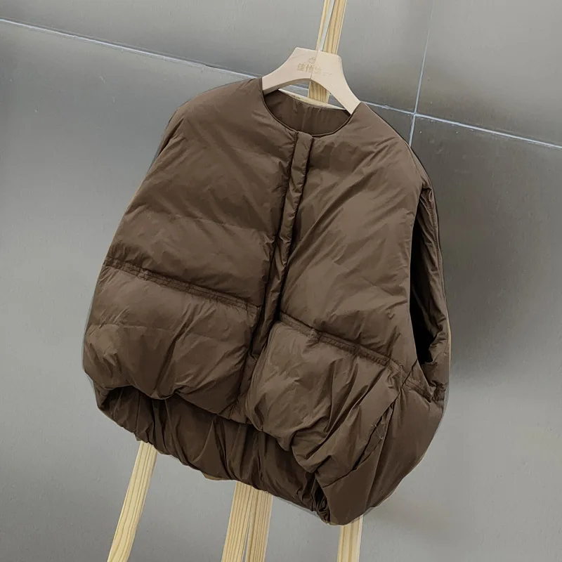2025 New Autumn Korean Chic Down Vest O-neck Loose Solid Casual Sleeveless Parkas All-match Zipper Jacket Waistcoat Female