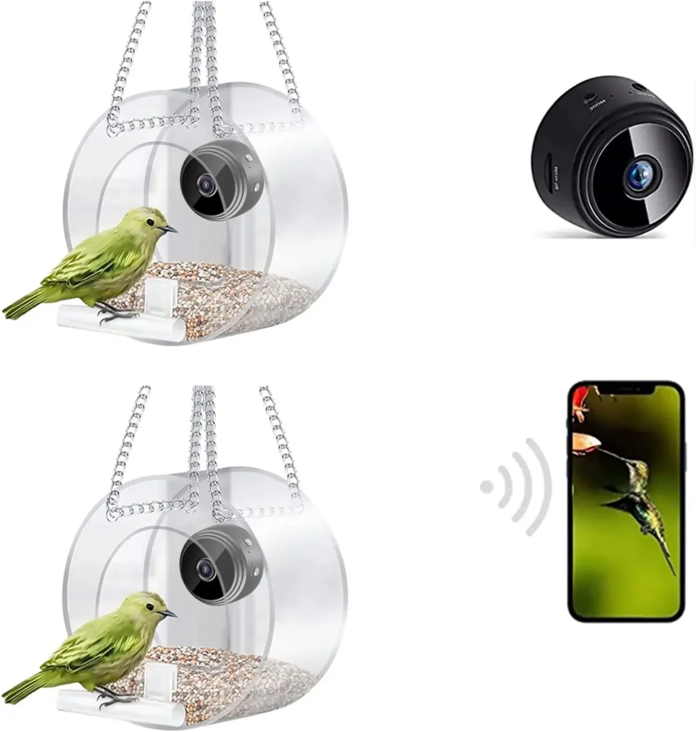 Smart Bird Feeder Acrylic with Camera Bird House Pet Feeder Transparent 1080P HD Easy Installation for Outdoor Garden