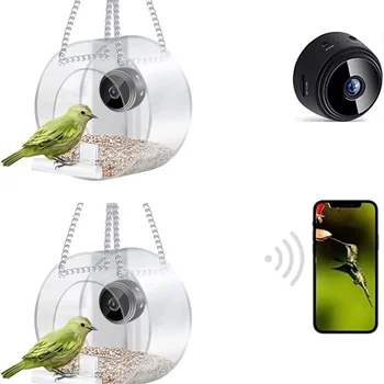 Smart Bird Feeder Acrylic Bird House Pet Feeder Transparent 1080P HD with Camera Easy Installation for Outdoor Garden