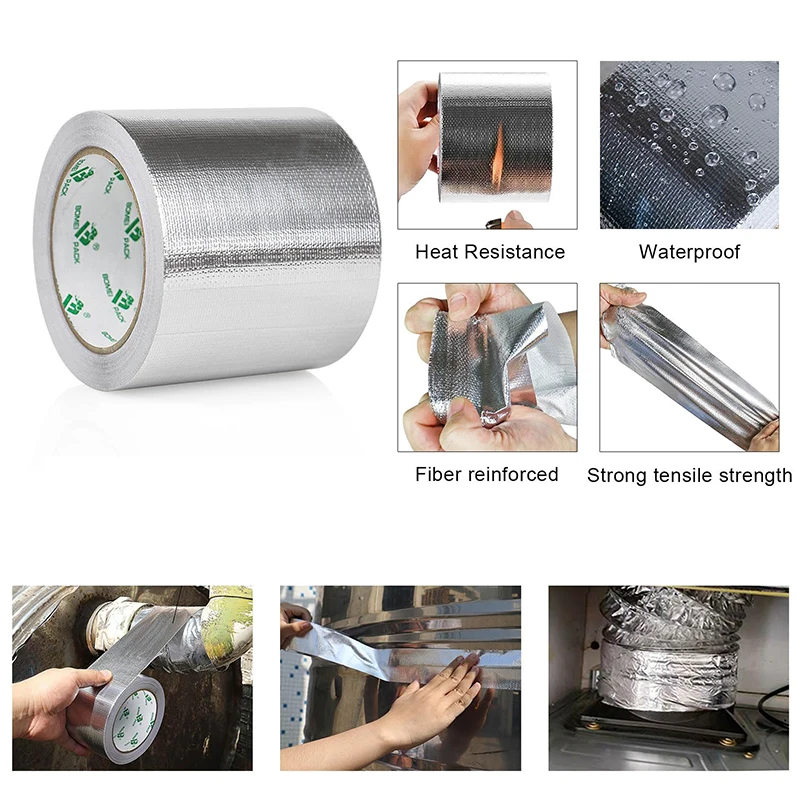 1PC Aluminum Foil Tape High Temperature Resistance Waterproofing Butyl Tape Wall Pool Roof Crack Duct Repair Sealed Self Tape