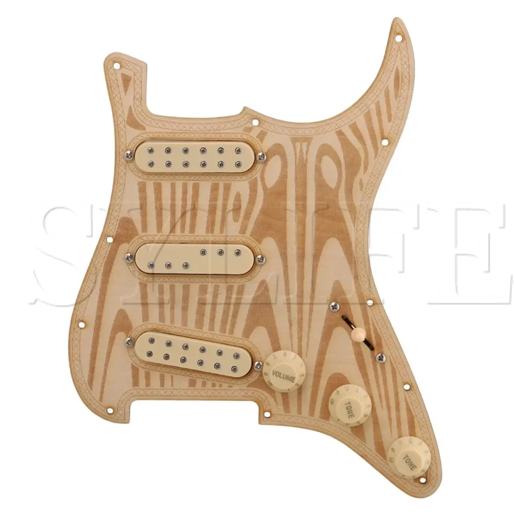 

Maple Yellow Water Waves Pattern 11 Holes SSS Pickguard Set Pickup Knobs