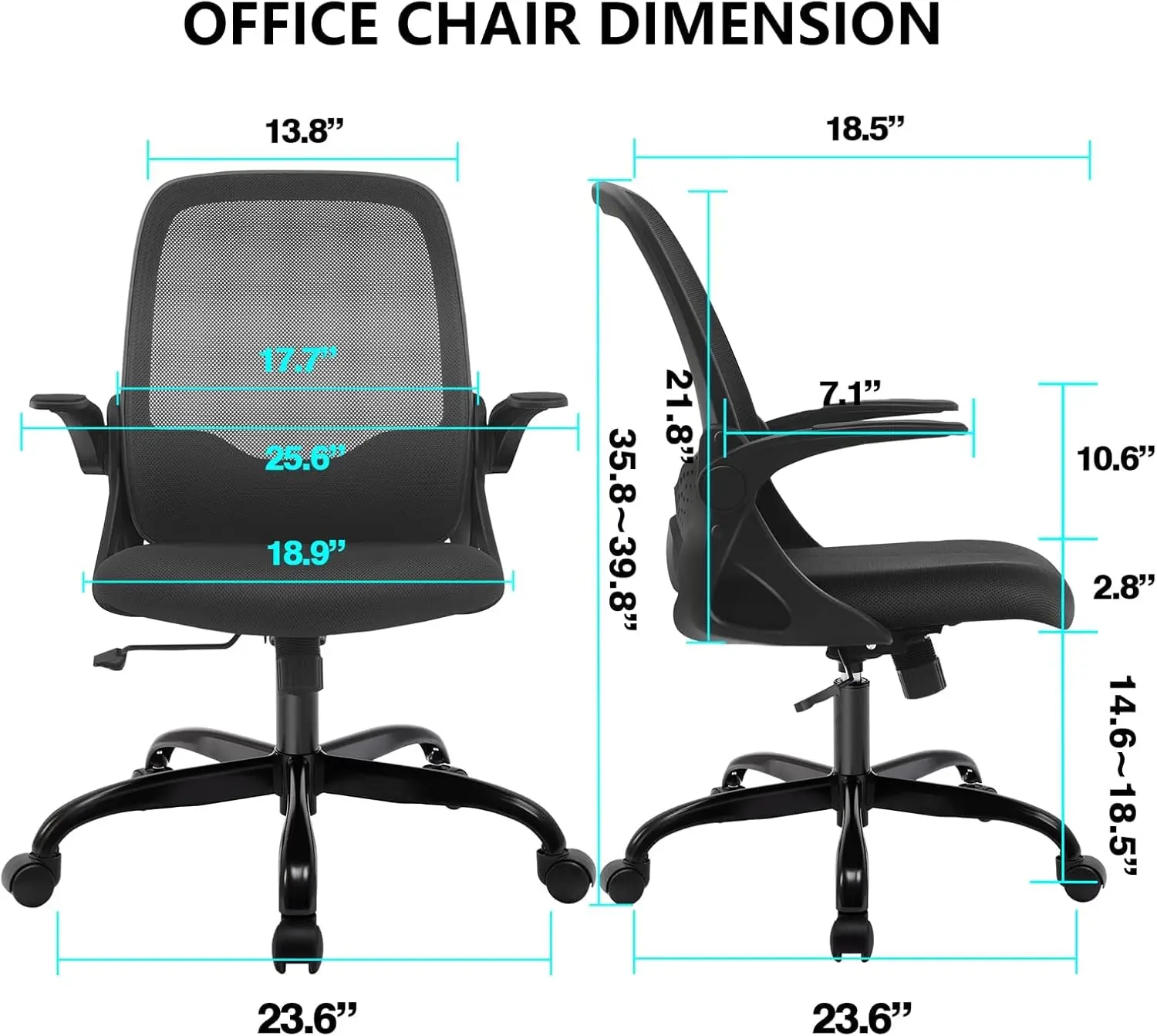 Office Chair, Ergonomic Desk Chair, Breathable Mesh Computer Chair, Comfy Swivel Task Chair with Flip-up Armrests