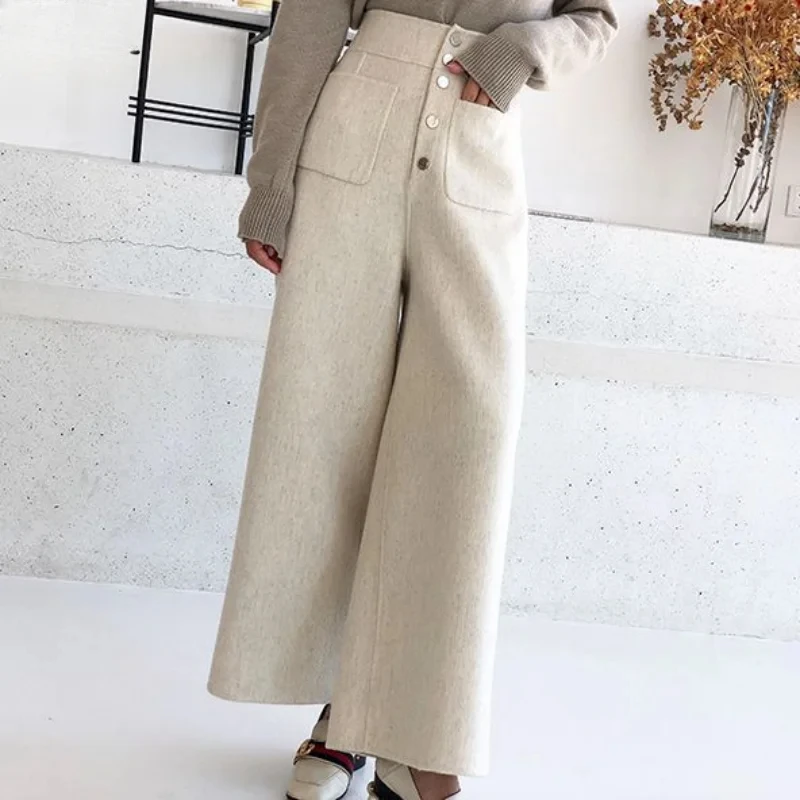 

Woolen Trousers Mop Pants 2024 Winter New Woolen Wide-Leg Pants Harem High Waist Slim Slimming Woolen Women's Pants Z758