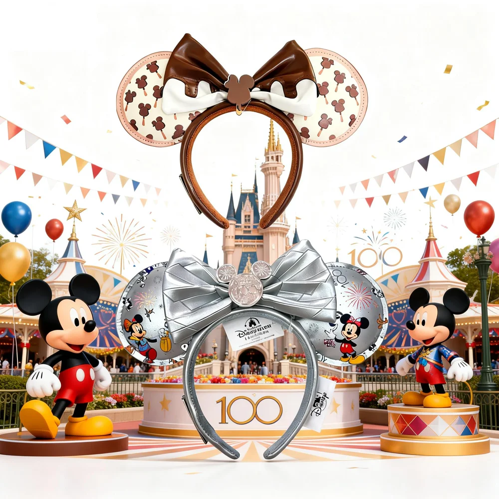 Disney Ice Crea Mickey Mouse Headbands 100th anniversary Bows Headband Birthday Party Halloween Cosplay Costume For Women Girls view 6