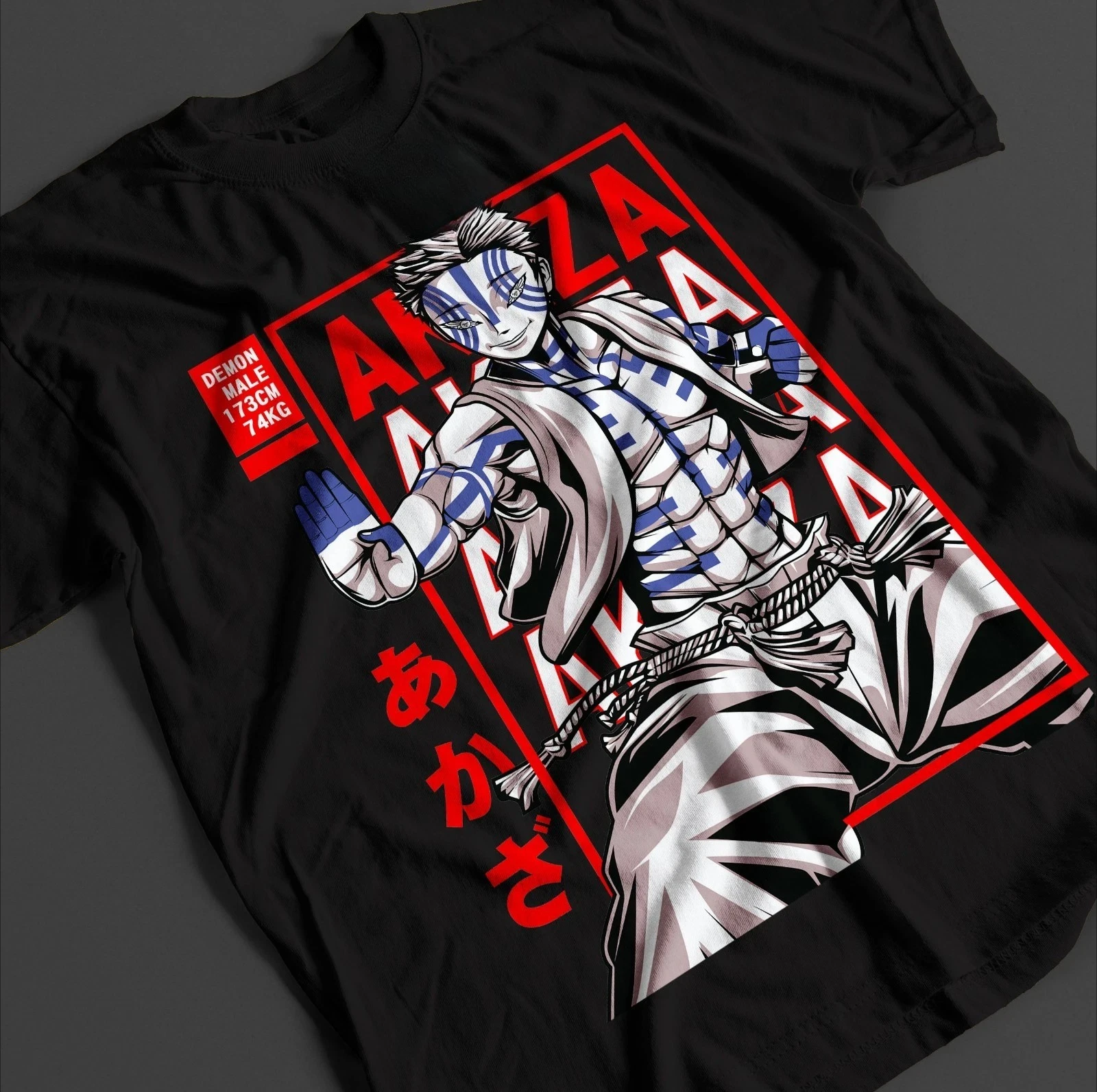 Demon Slayer Shirt Akaza Upper Moon 3 T-Shirt Tanjiro Kimetsu No Yaiba Muzan Tee Sommer-T-Shirt für Herren und Damen, atmungsaktives T-Shirt-Oberteil