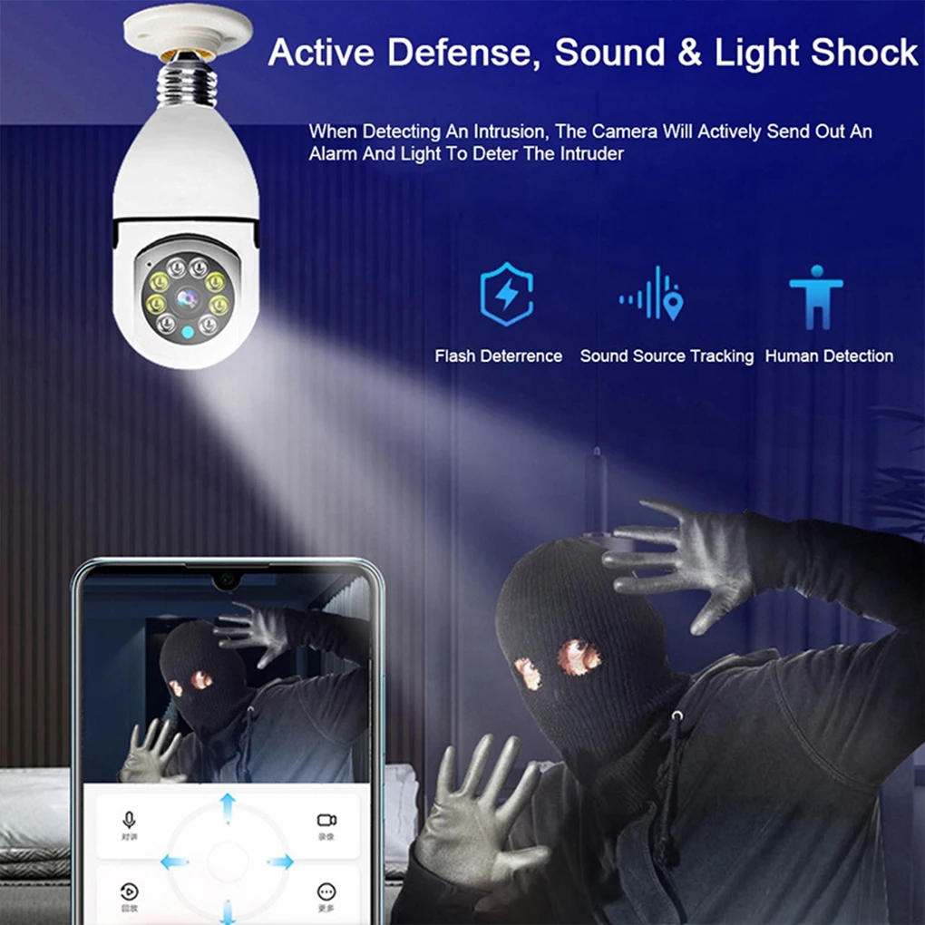 E27 Lamp Surveillance Camera Nachtzicht Full Color Automatische Menselijk Tracking 4Xdigital Zoom 1080P Video Indoor Security Monitor