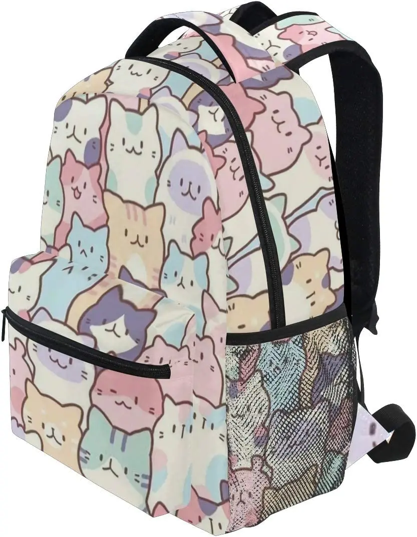 Colorful Cats Bookbag Cute Animal Pattern Schoolbag Business Laptop Roomy Backpack Bookbag for Hiking Traveling Camping