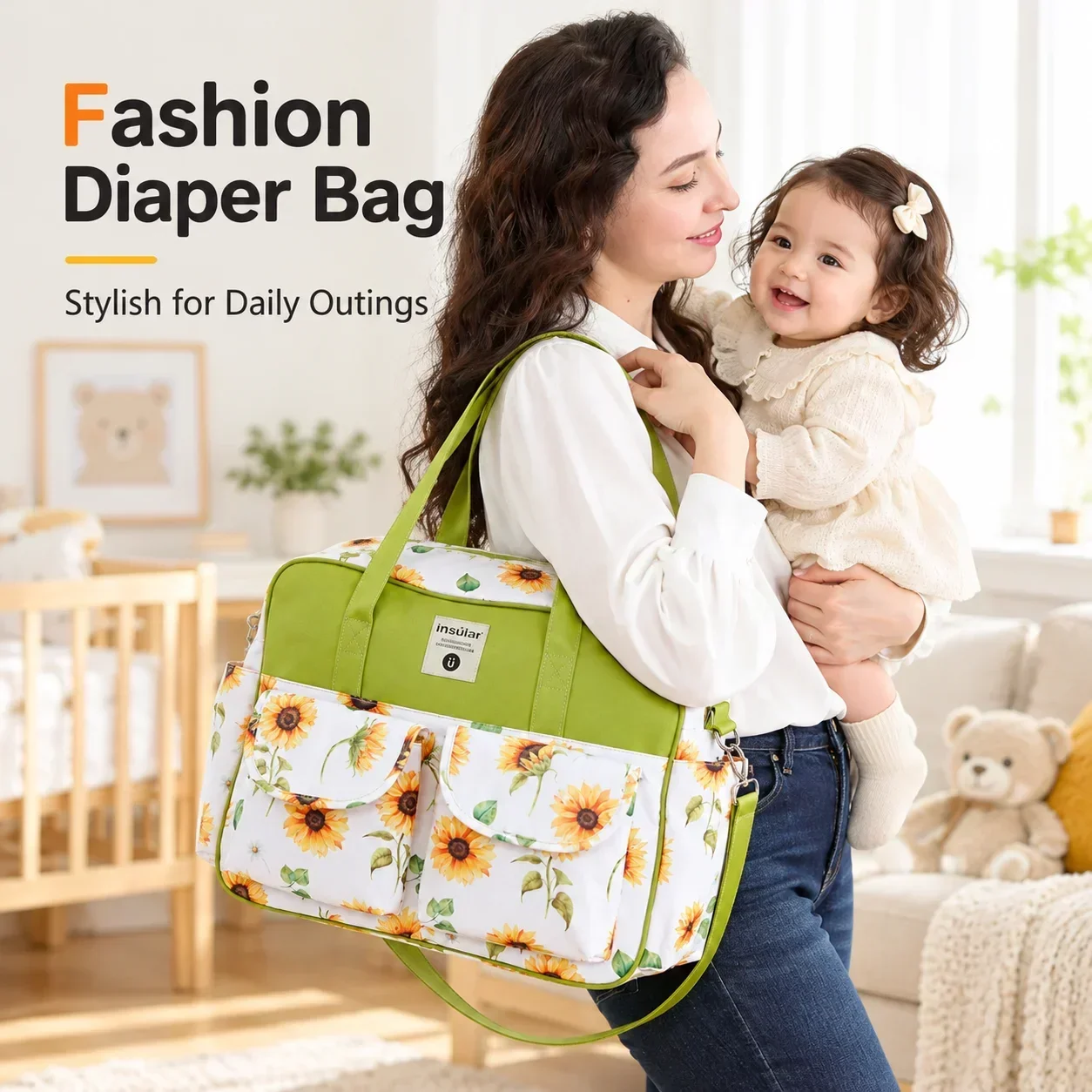 Large Capacity Diaper Bag for Mom, Water Resistant Mommy Maternity Bag with Shoulder Strap Changing Pad