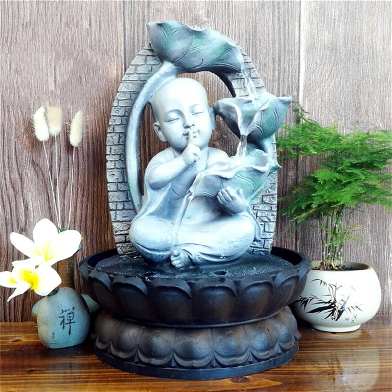 Little Monk Zen Indoor Water Fountains Lucky Buddha Feng Shui Ornaments Living Room Home Decoration Waterscape Crafts