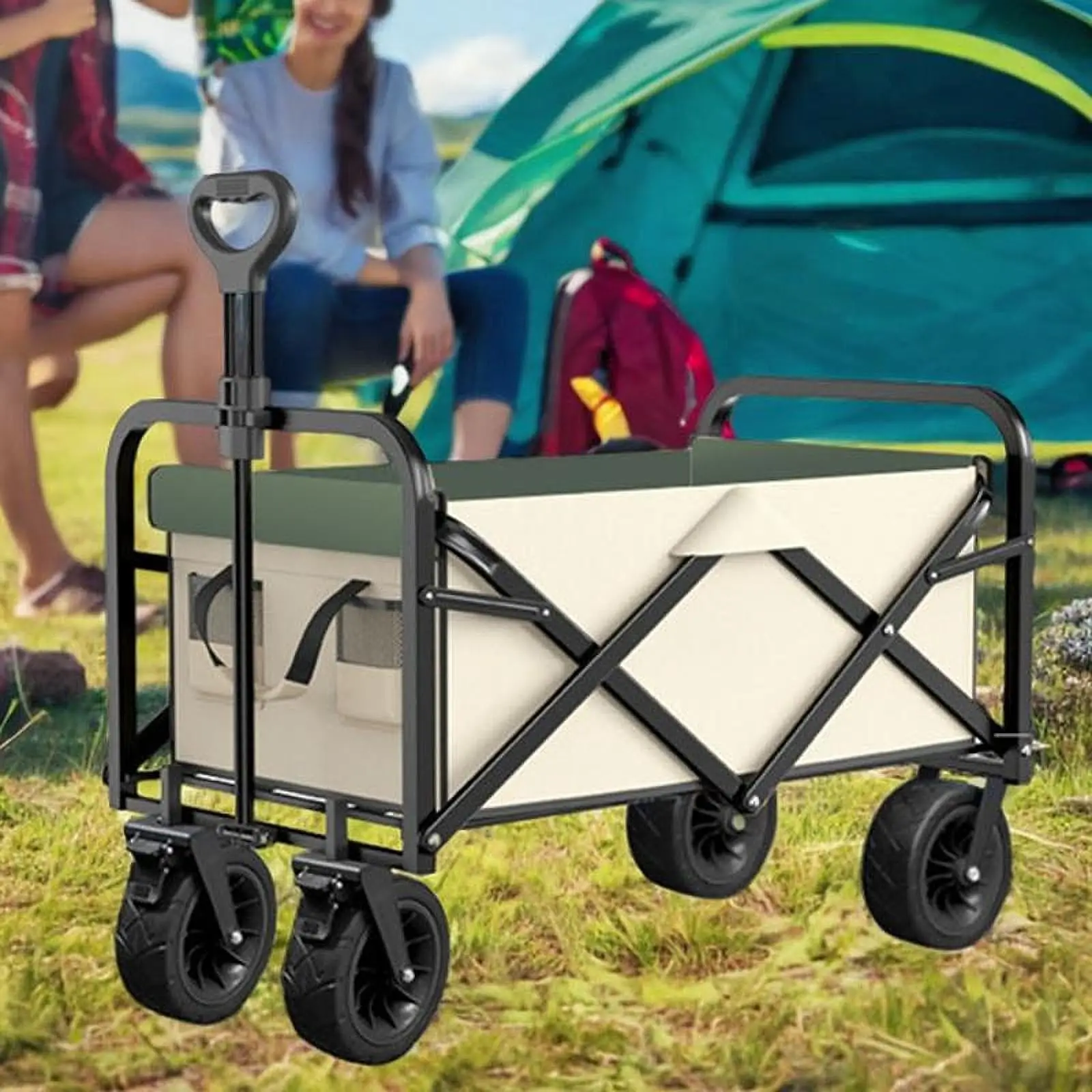 Foldable Wagon Cart Grocery Wagon Lightweight Waterproof Multifunctional Utility Wagon Grocery Shopping Cart for Shopping