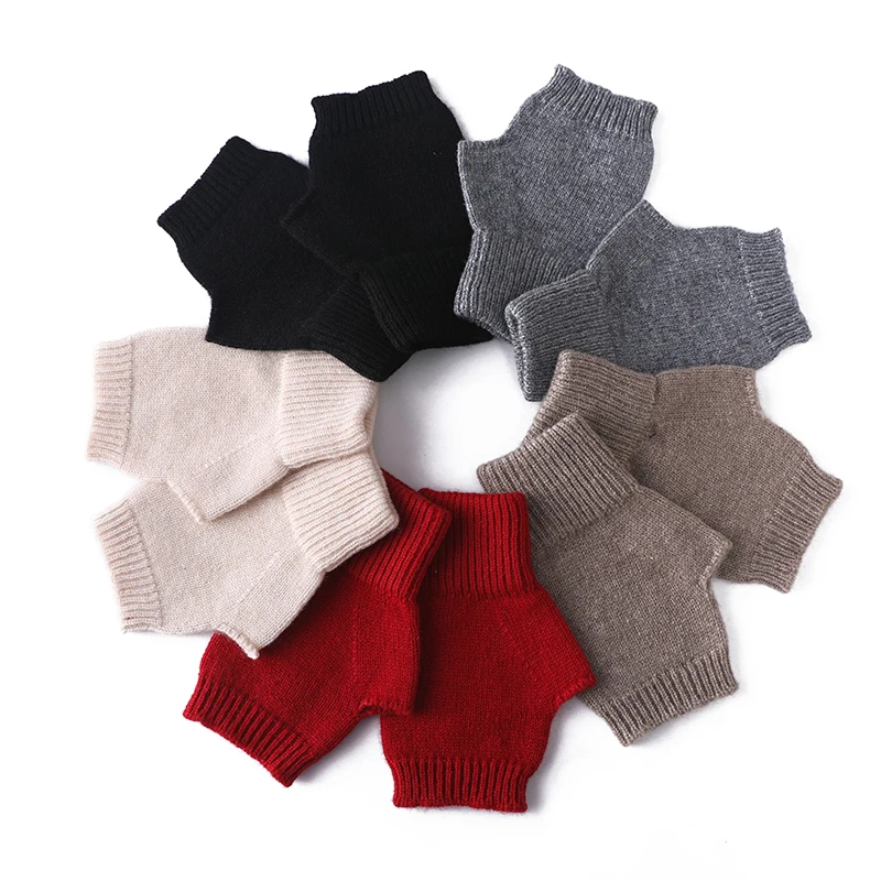 100% Wool Fingerless Gloves Rib‑Knit Elastic‑Cuff Hand‑Warmers Unisex Fall‑Winter Solid Color Wrist‑Mitts Cold‑Weather Hand‑Gear