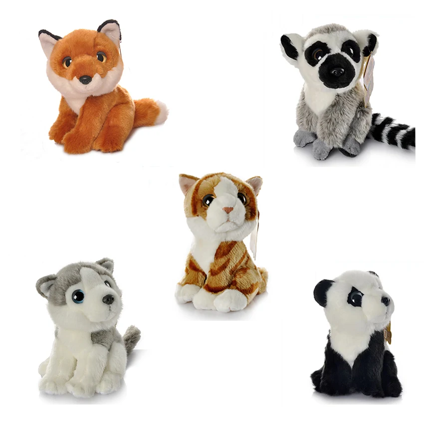 18CM Mini Panda Plush Toy Cute Cat Saint Bernard Dog Husky Lemur Fox Stuffed Animal Toys Dolls Gifts