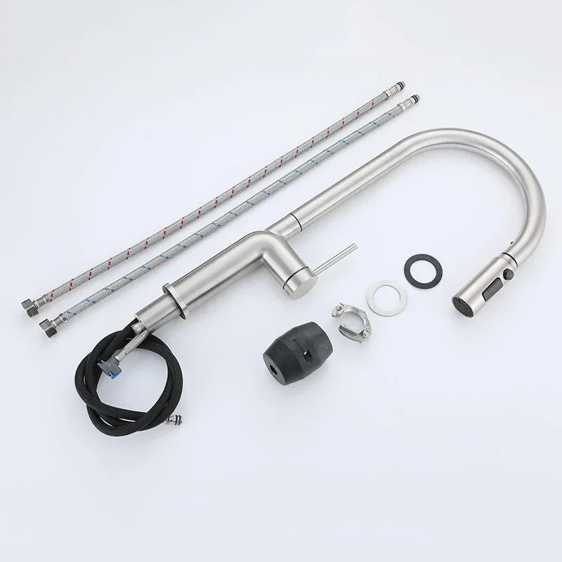 

Кухонный смеситель с поворотом на 360 градусов, выдвижной лейкой, из матовой нержавеющей стали, серый, для холодной и горячей воды, для раковины