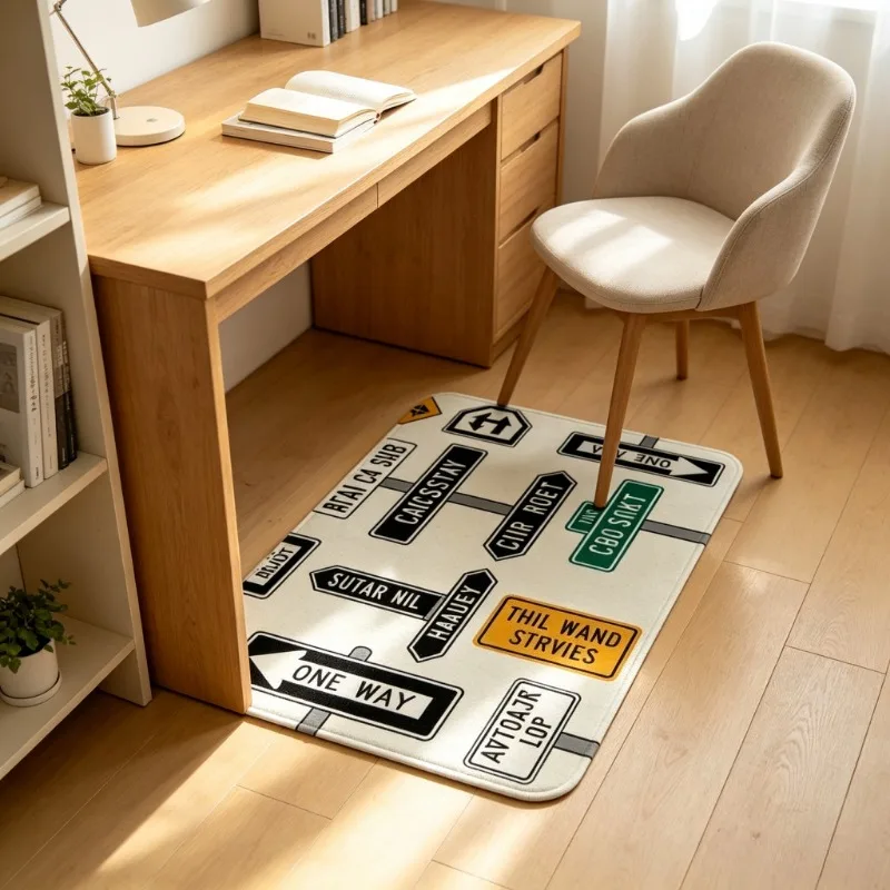 Retro Road Traffic Marker Decorative Floor Rug,  Absorbent Bath Mat, Indoor Entrance Bedroom Living Room Balcony Decor Carpet