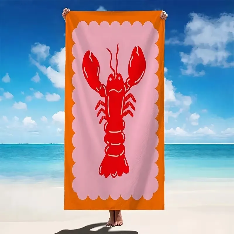 Lobster Print Beach Towel Pink Orange Microfiber Quick Dry Large Absorbent Sand Free Summer Swimming Pool Bath Towels