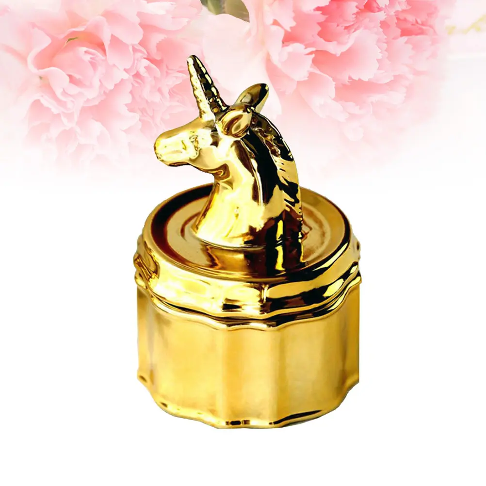 

Glazed Ceramic Jewelry Box 13x8cm Gold Unicorn Design Ring Holder Trinket Dish for Bedroom Dressing Table Decor Accessory