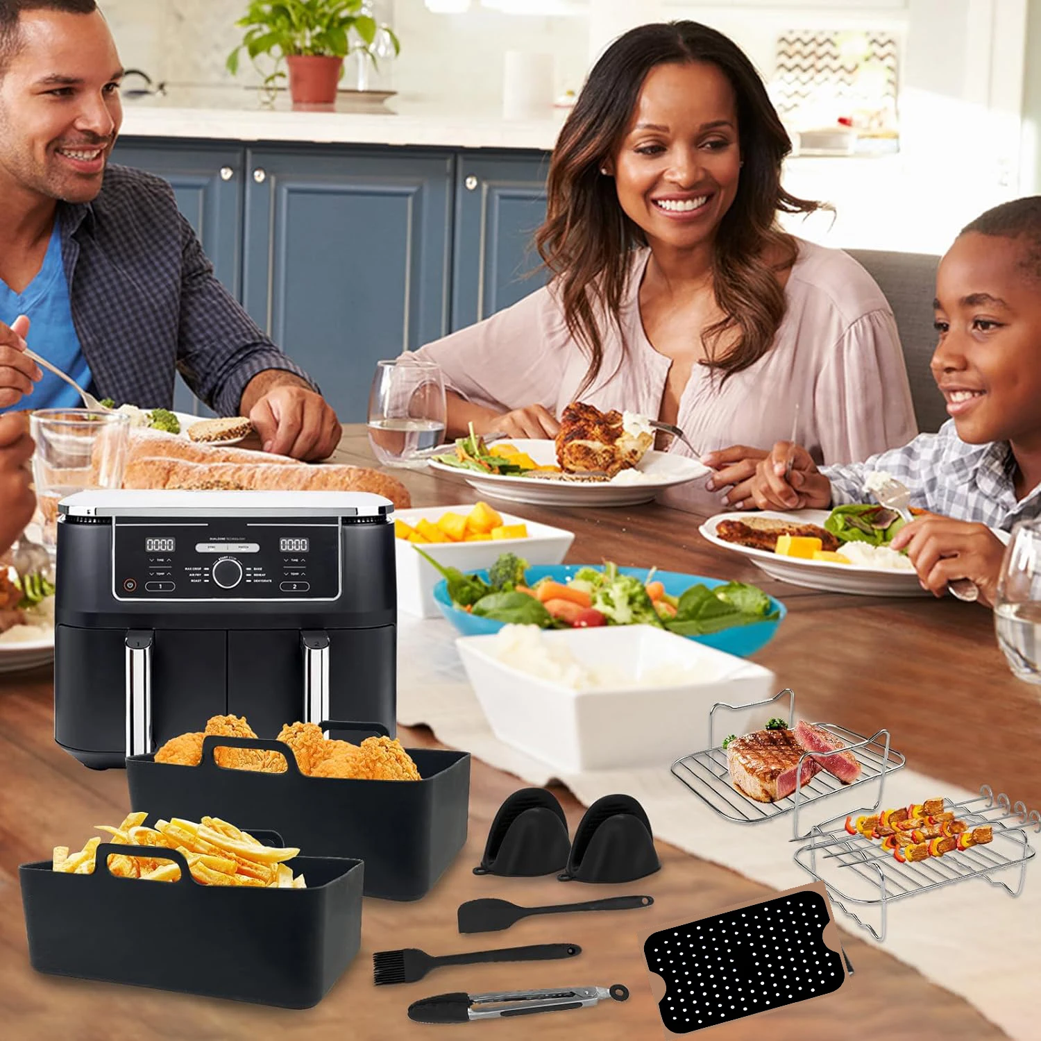 エアフライヤーアクセサリー、15個、Ninja Foodi AF300UK、AF400UK、およびその他の7.6L-9.5Lデュアルゾーンエアフライヤーに適しています。