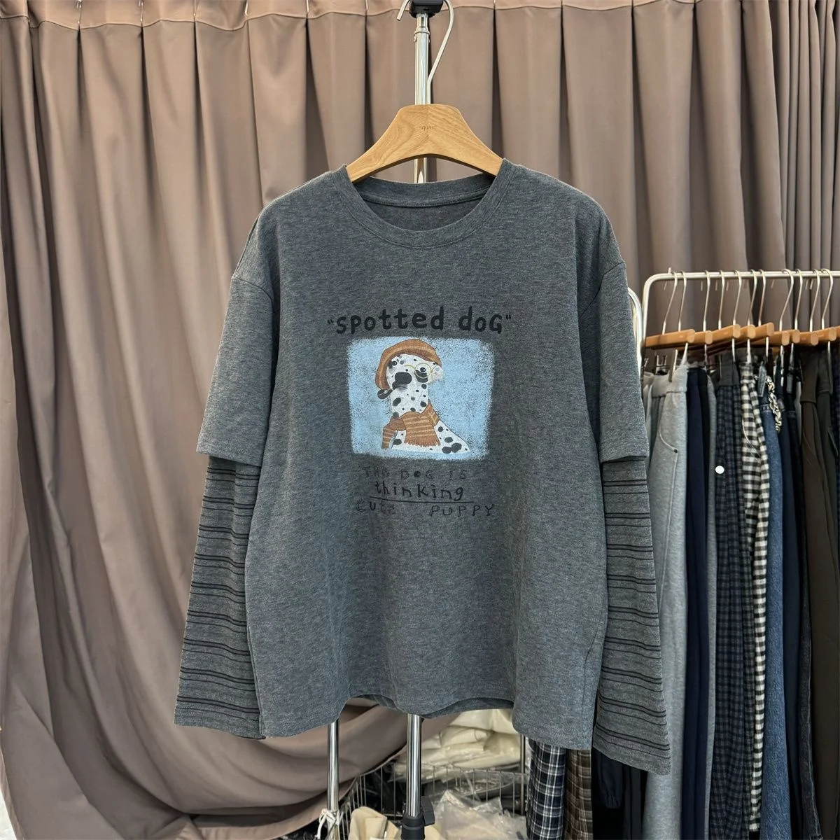 

plus Size 300 Pou Korean Retro Striped Patchwork Long Sve T-irt ex Casual Spring Autumn Seasonal Clothing