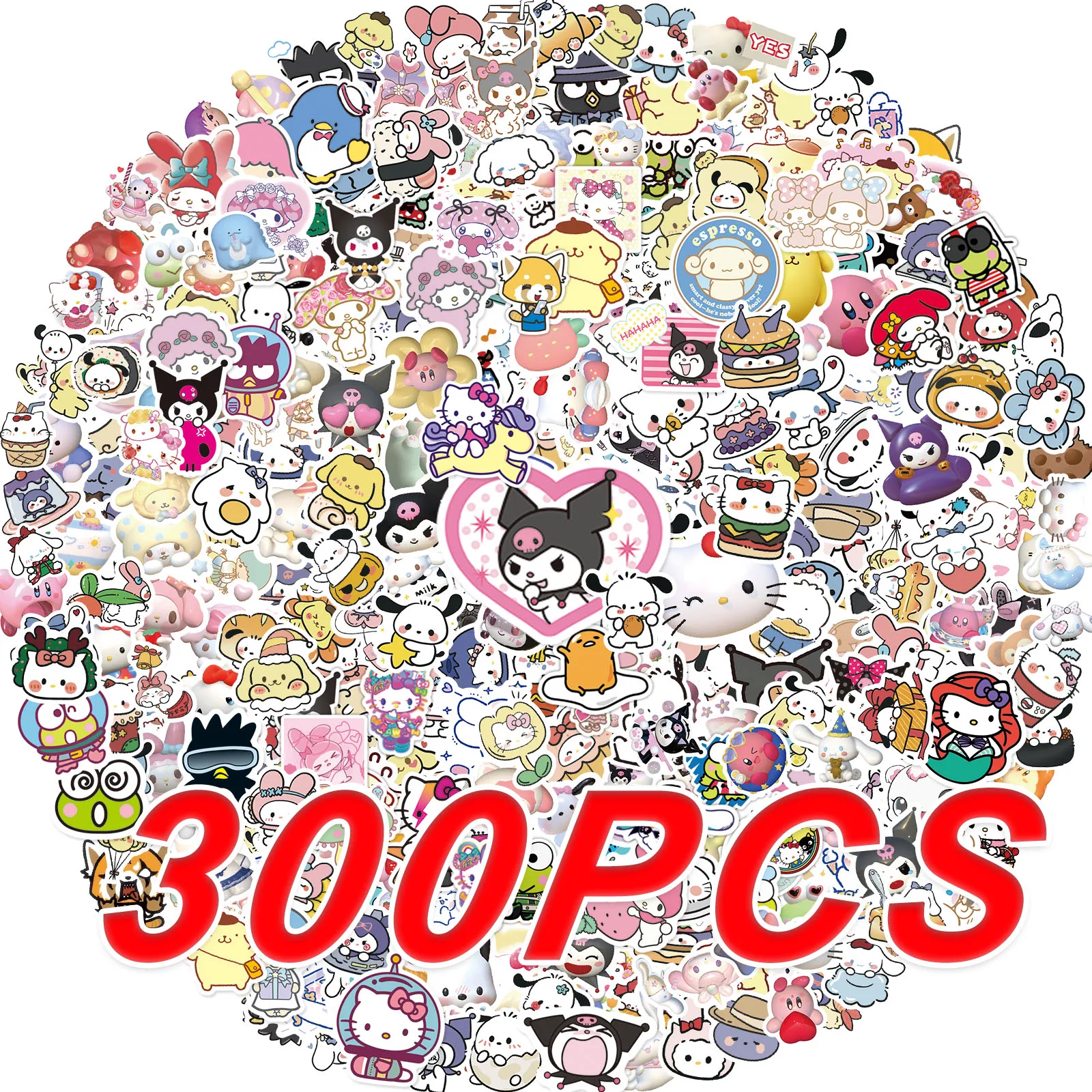 100/200/300 Uds Sanrio Kawaii dibujos animados Hello Kitty Cinnamoroll pegatinas My Melody Kuromi maleta portátil DIY pegatina bonita