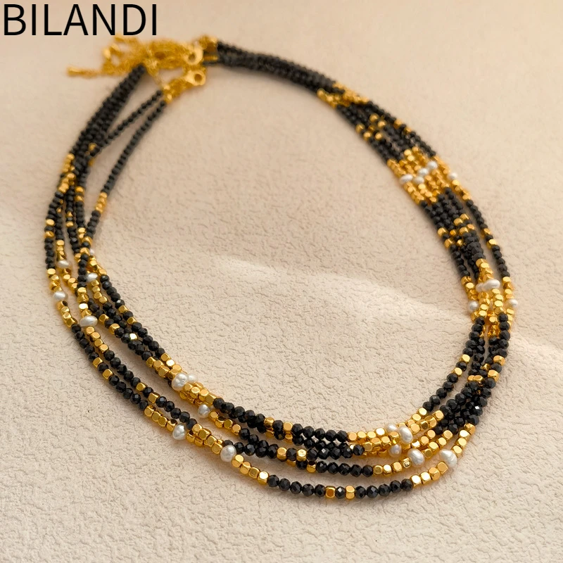 Bilandi Fashion Jewelry One Layer Vintage Temperament Gold Color Black Bead Necklace For Women Girl Hot Sale Accessories