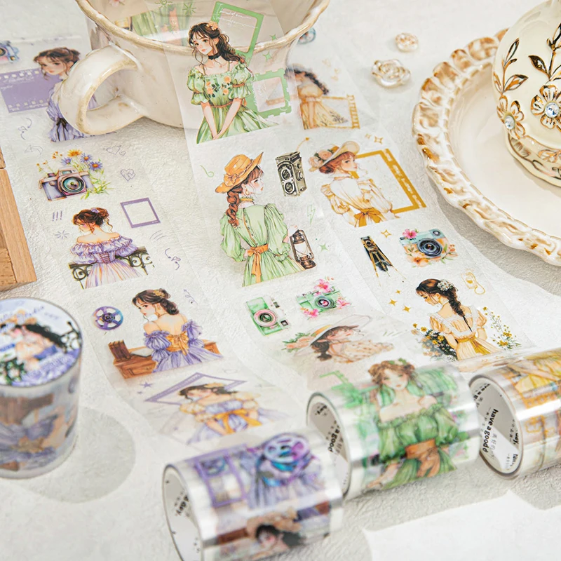 50mm * 200cm/roll Pretty Girl Sticker Romantic Photo Studio Series PET Die-cutting tape Art Scrapbook School Stationery Supplies
