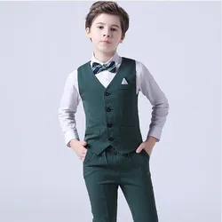 Boys Summer Wedding Suit Kids 1Year Birthday Vest Pants 2PCS Formal Suit Child Party Ceremony Costume Teenager Photography Suit