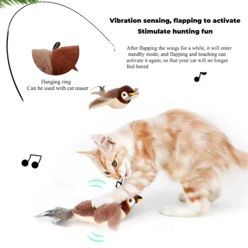 Wiederaufladbares Elektrisches Simuliertes Vogel-Haustier-Spielzeug, Berührungsaktiviertes Zwitscher- und Flügelspielzeug (Nicht fliegend), Interaktives Plüschspielzeug für Katzen und Hunde – Detail 5