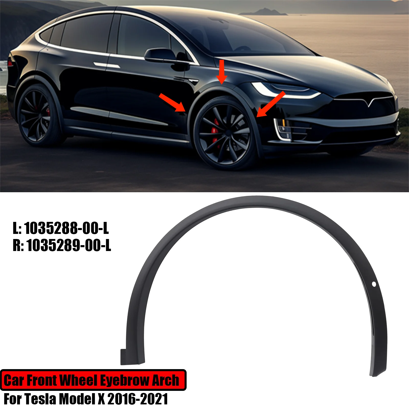 Car Front Fender Arch Eyebrow For 2016-2021 Tesla Model X Flare Molding Left Right 1035288-00-L 1035289-00-L 2020 2019 2018 2017